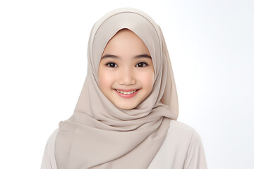 Hijab woman with smile face. Isolated on white background.