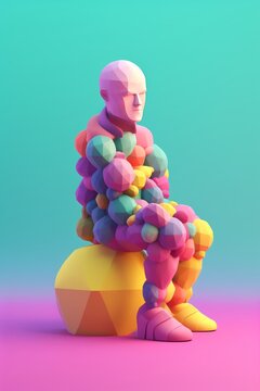 Hombre overthinking con colores pastel 3d, importancia de la salud mental, persona enfadada pensando render colores aesthetic
