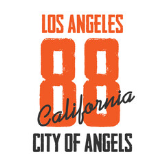 T-shirt with Los Angeles vector graphics. California, City of Angels with numbers 88. Template for print on a white background