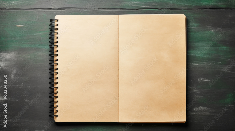 Aufkleber open notebook on wooden table. created with generative ai technology.