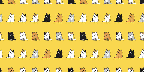 cat seamless pattern kitten neko sitting vector cartoon character pet breed tile background gift wrapping paper repeat wallpaper animal doodle illustration design scarf isolated