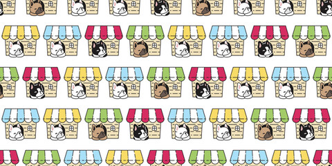 dog seamless pattern french bulldog sleeping puppy pet house cat kitten vector breed doodle cartoon gift wrapping paper tile background repeat wallpaper illustration design isolated