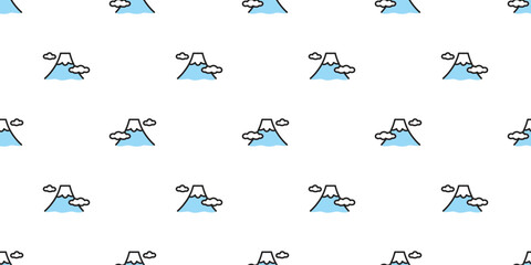 Fuji mountain seamless pattern vector Japan snow mountain cloud gift wrapping paper scarf isolated tile background repeat wallpaper doodle illustration design