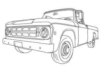 Vintage American Pickup from the 1960s line art vector illustration © eyewave