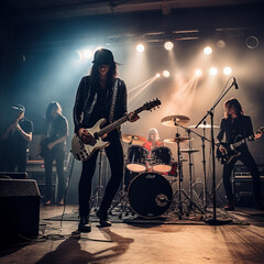 Rock band giving a concert. Generative AI.