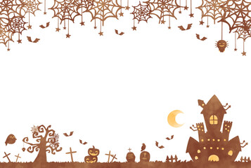 シルエットで描かれたハロウィーンの風景イラスト