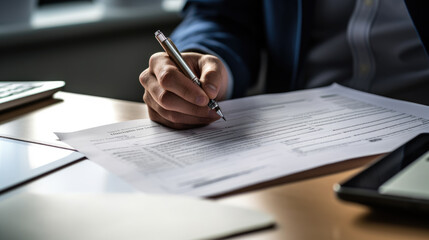 Close up businessman signing contract making a deal.Created with Generative AI technology.