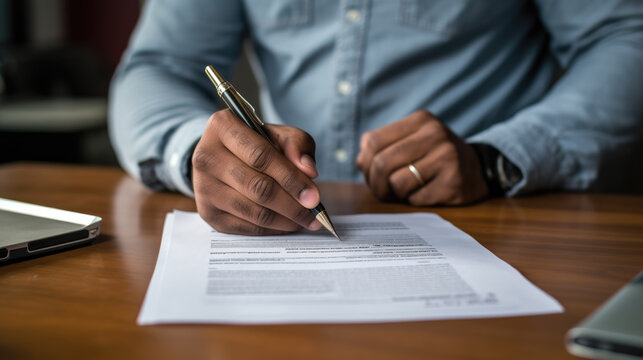 Man signing contract. Created with Generative AI technology.