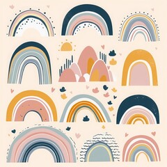 Pastel stylish trendy rainbows illustrations, Generative AI