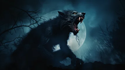  Scary werewolf and full moon © Cedar