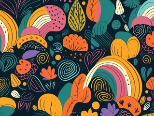 Decorative abstract seamless pattern with colorful doodles, Generative AI