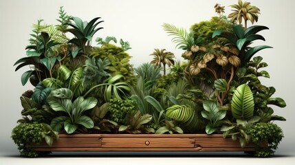 Fototapeta premium Wooden signboards in jungle. Wood board with tropic leaves, moss and liana plants for game ui.