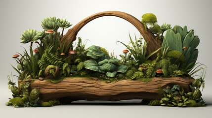 Fototapeta premium Wooden signboards in jungle. Wood board with tropic leaves, moss and liana plants for game ui.