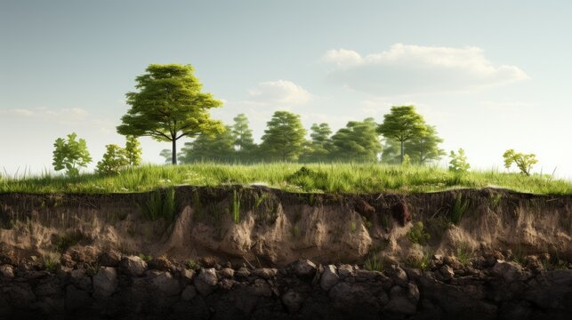 Soil ground or underground layers, grass, land and earth texture.