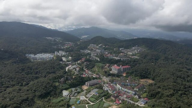 Clean mountain air: Cameron Highland mtn aerial over Tanah Rata, MAL