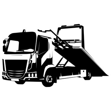 recommend clip art: Black silhouette of a car tow truck. Evacuation of an emergency and faulty car