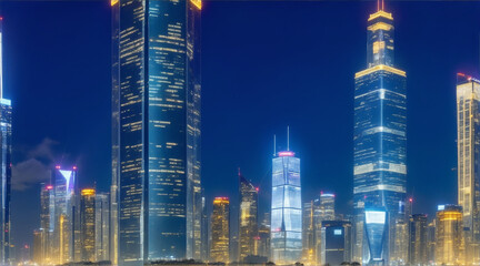 Fototapeta na wymiar Bright skyscrapers illuminate the modern city skyline at night. Generative AI.