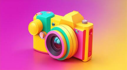 3d style Photo camera photography app icon isolated on colorful background. Generative AI.