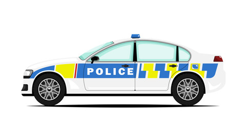 Side view of police car on isolated background, Vector illustration.