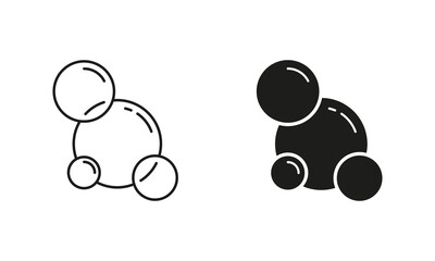 Fizzy Aqua Drink, Champagne Drops Symbol Collection. Clean Water, Foam Line and Silhouette Black Icon Set. Underwater Ball. Air Oxygen, Bubble Soap, Soda Pictogram. Isolated Vector Illustration