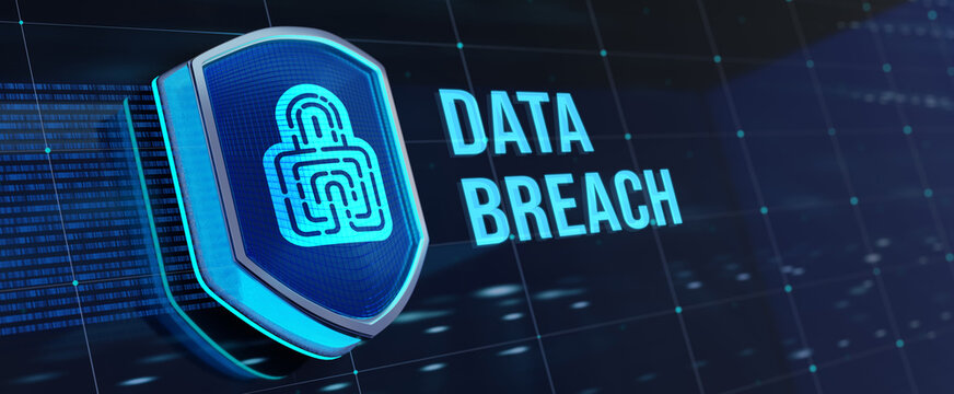 Digital business and technology concept, virtual screen showing DATA BREACH. 3d illustration