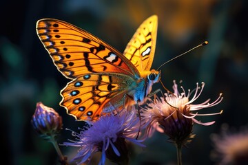 A close-up of a beautiful butterfly resting on a flower - Animals and biodiversity - AI Generated