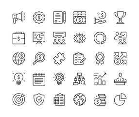 Startup icons. Vector line icons set. New business, start up concepts. Black outline stroke symbols