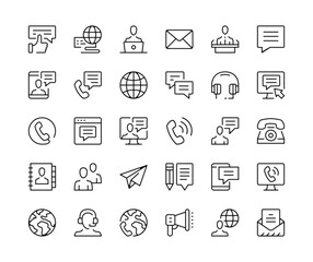 Communication icons. Vector line icons set. Online chat, message concepts. Black outline stroke symbols