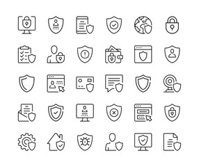 Security icons. Vector line icons set. Black outline stroke symbols
