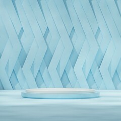 3d render blank mockup blue podium in square with geometric background