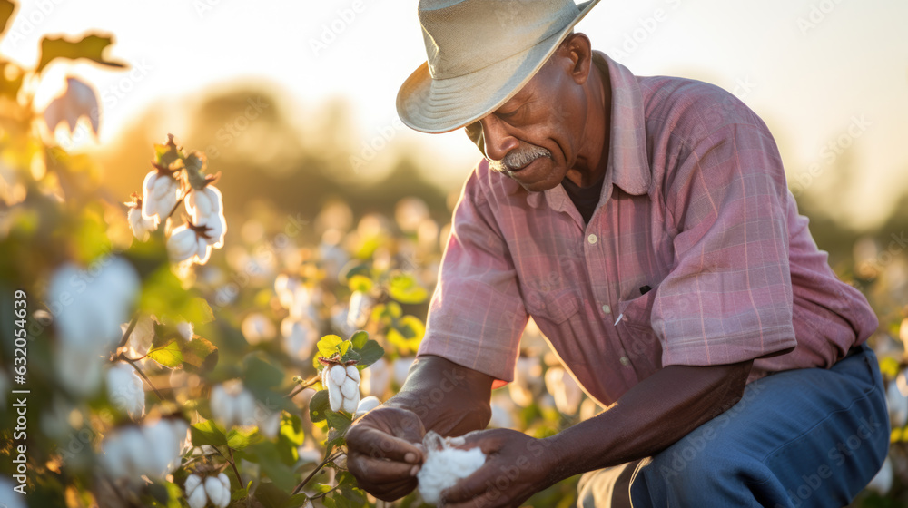 Wall mural farmer in a cotton field.