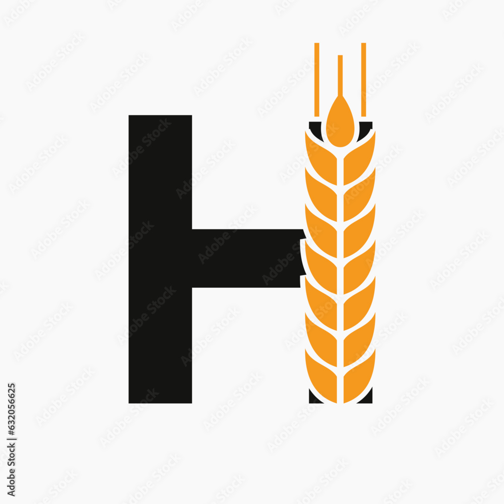 Wall mural Letter H Wheat Logo For Agriculture Symbol Vector Template - Wall murals