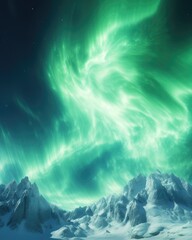 Fototapeta na wymiar the aurora borealis in the background with glaciers and snow, in the style of highly imaginative worlds, dark sky-blue and green, weathercore