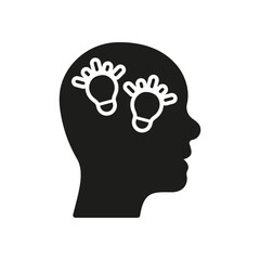 Inspiration, Creative Thinking Silhouette Icon. Lightbulb in Human Head Solid Sign. Mind Intellectual Process, Brainstorming Symbol. Innovation Idea Glyph Pictogram. Isolated Vector Illustration