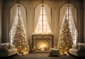 luxury living room with fireplace during christmas season