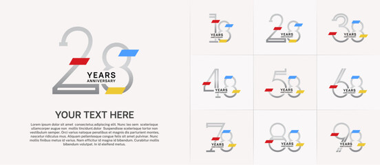 Naklejka premium set of anniversary logotype silver color with colorful glitter for special celebration event