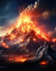 olcano wallpaper art volcano wallpapers, in the style of realistic landscapes with soft edges, mythic storytelling, photo-realistic landscapes, dragoncore, mountainous vistas