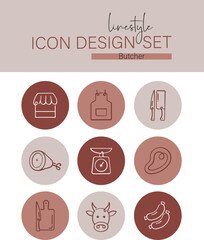 Linestyle Icon Design Set Butcher