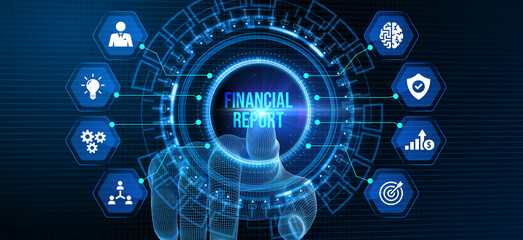Analyzing financial report data company operations, balance sheet, fintech.  3d illustration