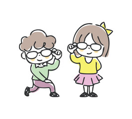 メガネの女の子と男の子のイラスト