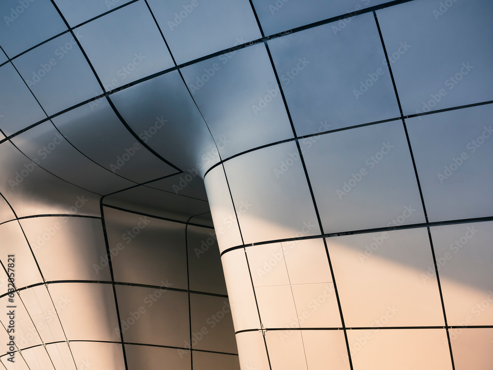 Poster architecture details modern building metal wall design curve futuristic surface