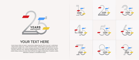 set of anniversary logotype silver color with colorful glitter for special celebration event