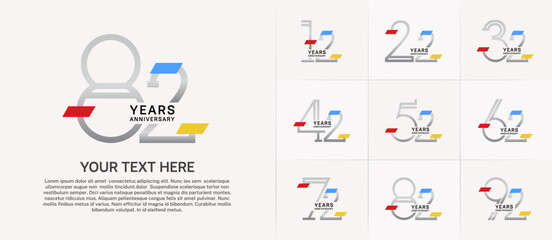 set of anniversary logotype silver color with colorful glitter for special celebration event