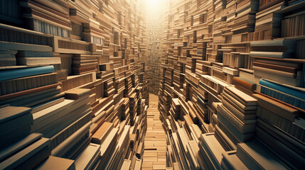 Network of Knowledge: A Maze of Books Symbolizing the Information Age 