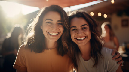 Happy female friends smiling at the camera