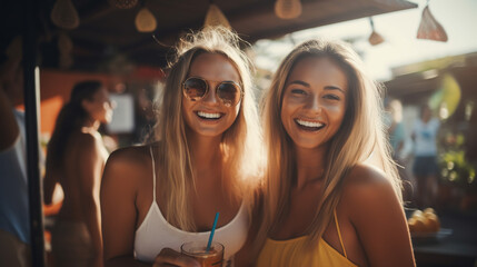 Obraz premium Happy female friends smiling at the camera