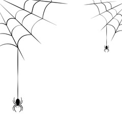 White Halloween banner with spiderweb and spiders. Vector background. Scary cobweb symbol of Halloween. Isolated on white vector image
