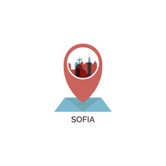Bulgaria Sofia city map pin point geolocation modern skyline shape pointer vector logo icon isolated illustration. South European capital pointer emblem with landmarks and building silhouettes