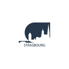 France Strasbourg city cityscape skyline capital panorama vector flat modern logo icon. Alsace town emblem idea with landmarks and building silhouettes
