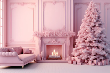 christmas tree in a living room pink theme